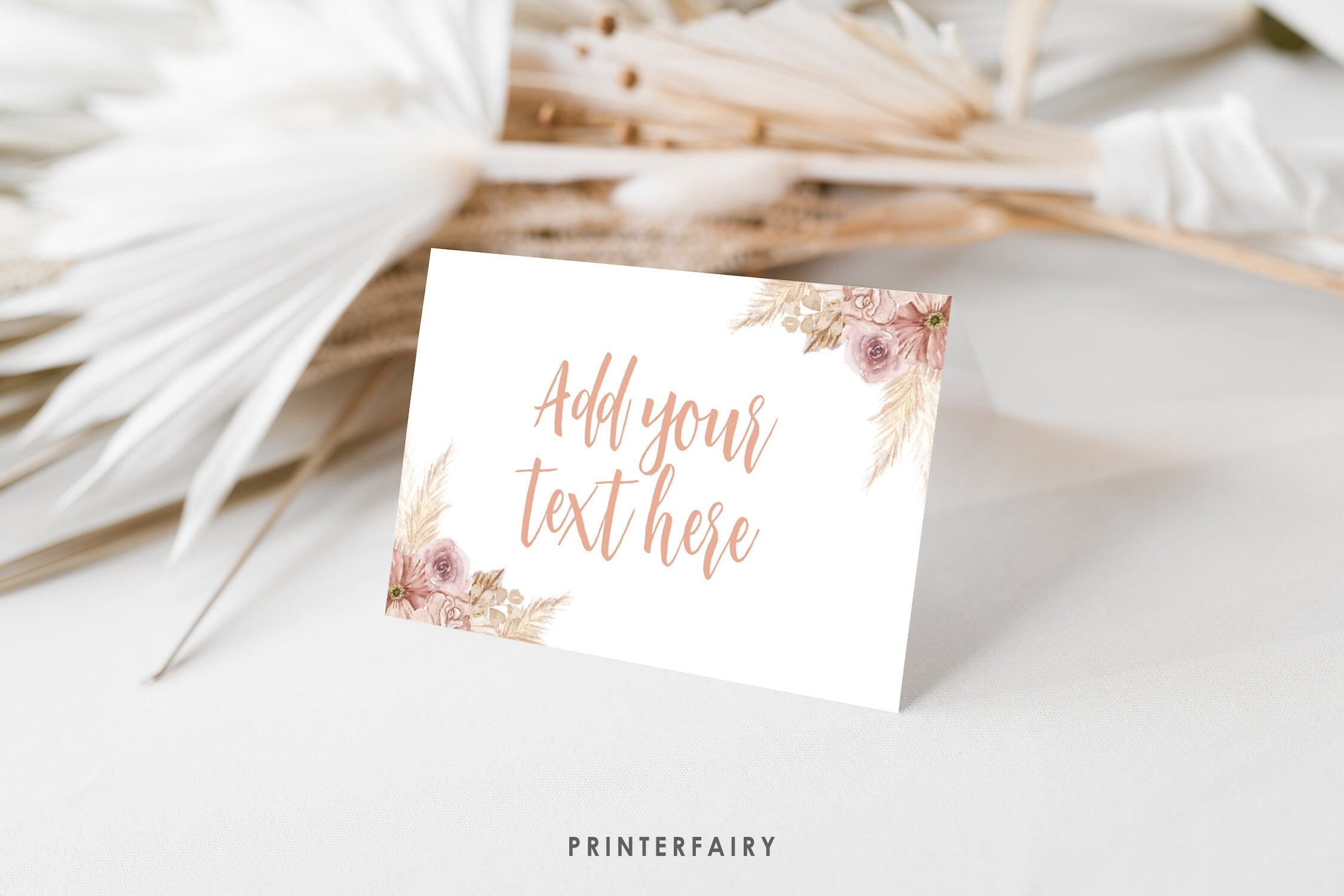Boho Food Tent Cards, Editable Pastel Watercolor, Pampas Wedding Place Cards (Digital Item)