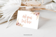 Boho Food Tent Cards, Editable Pastel Watercolor, Pampas Wedding Place Cards (Digital Item)