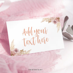 Boho Food Tent Cards, Editable Pastel Watercolor, Pampas Wedding Place Cards (Digital Item)
