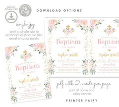 Pink Floral Baptism Invitation – Editable Girl's Invitation (Digital File)