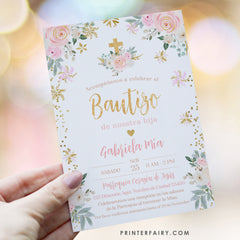 Floral Baptism Invitation for Girls – Pink Winter Wonderland (Digital Download)