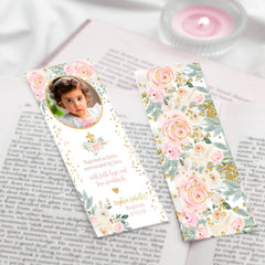 Floral Baptism Bookmark, Editable Keepsake (Instant Download)