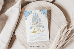 Cinderella 1st Birthday Invitation, Blue Princess Castle (Instant Download)