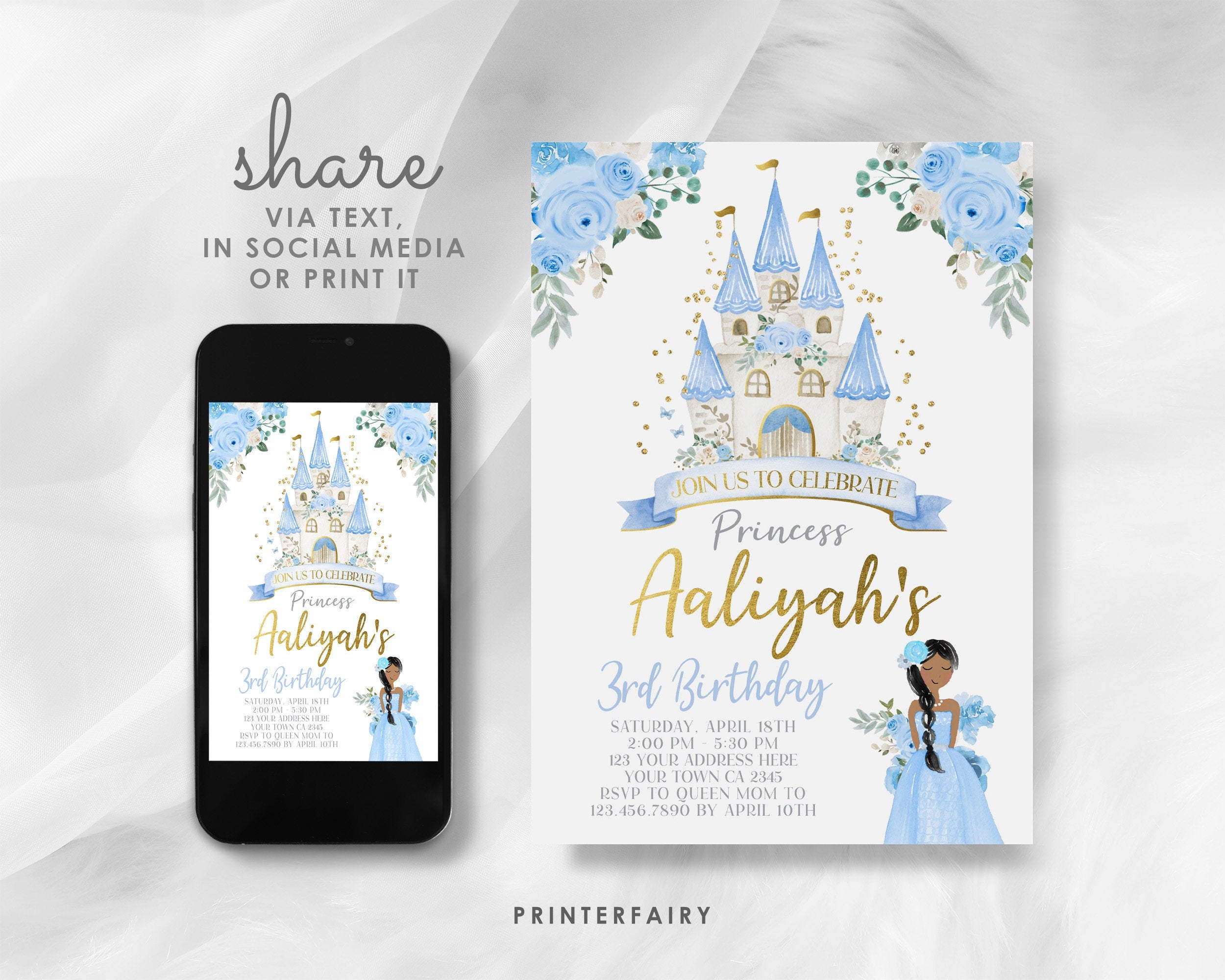 Princess Birthday Invitation, Royal Birthday Party Digital Editable Printable Template Invite, INSTANT DOWNLOAD