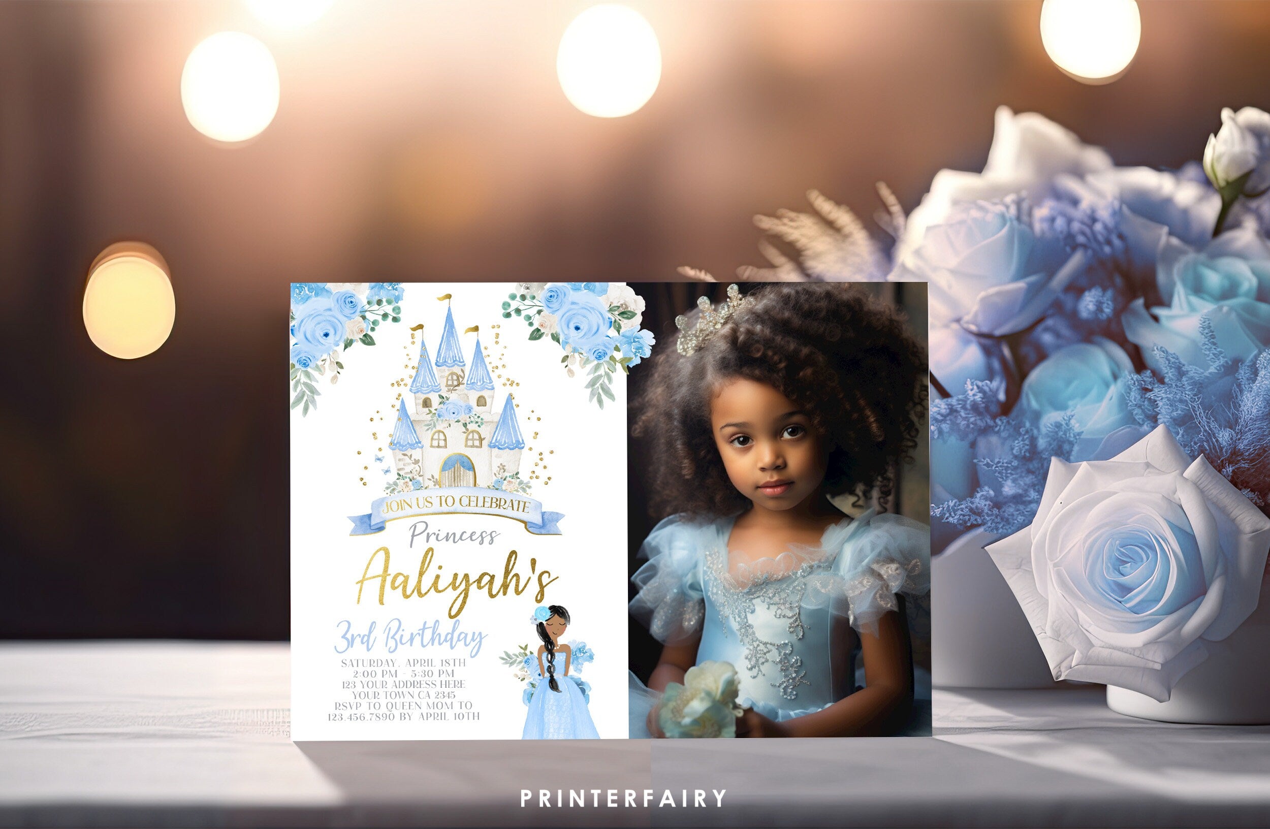 Princess Cinderella Birthday Invitation with Picture Editable template Instant Download
