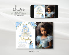 Princess Cinderella Birthday Invitation with Picture Editable template Instant Download