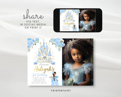 Princess Cinderella Birthday Invitation with Picture Editable template Instant Download