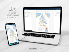 Blue Princess Castle Birthday Invitation, Editable Royal Party (Digital Download)