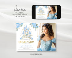 Photo Quinceañera Invitation, Princess Castle Party (Digital Download)