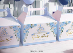 Cinderella Gable Box Label, Princess Party Favor (Editable, Instant Download)