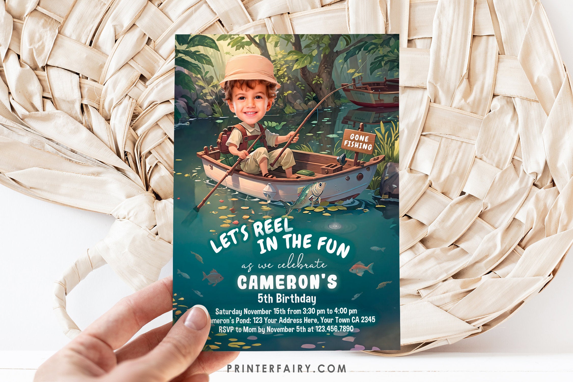 Editable Fishing Birthday Invitation with Photo (Digital Download)