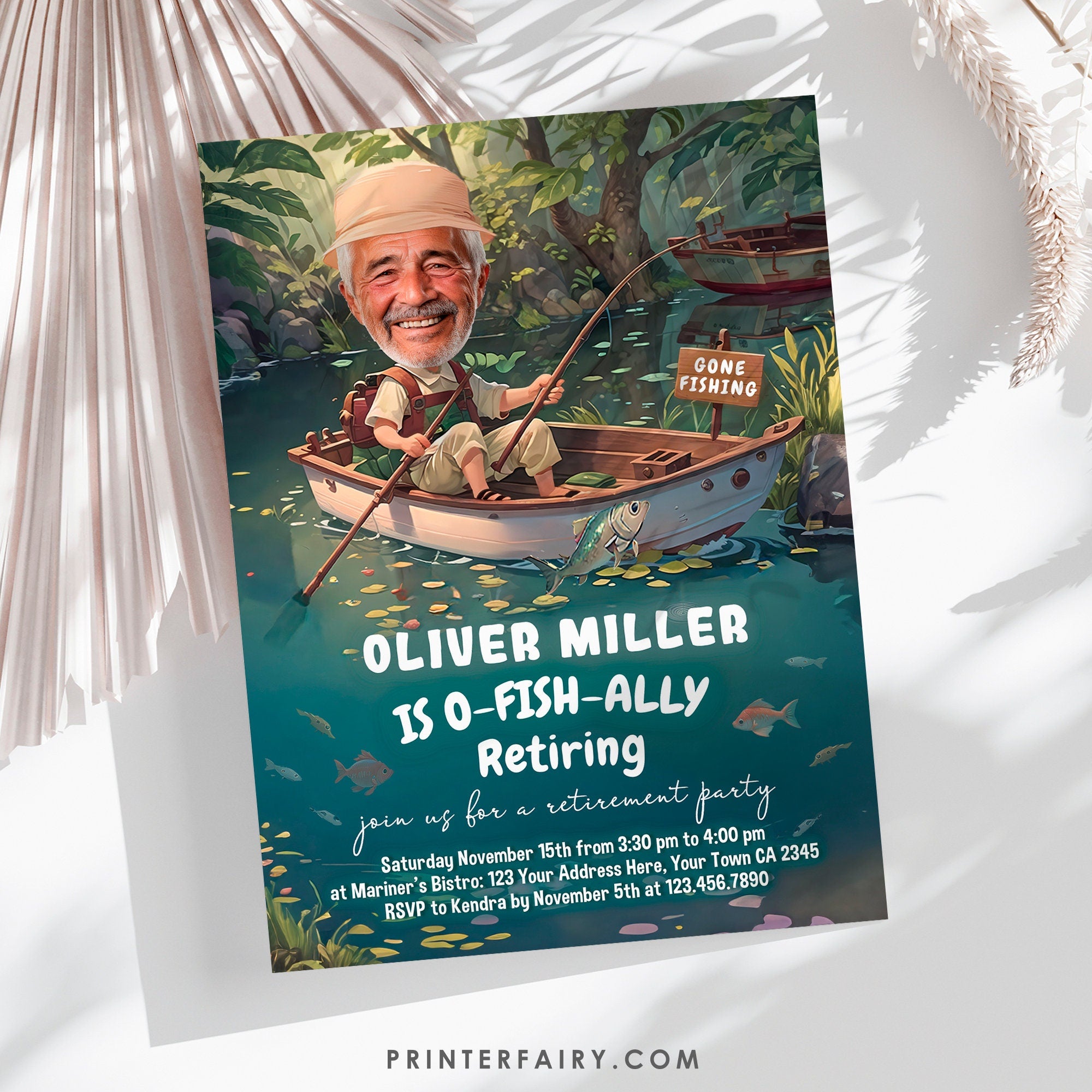 Editable Fishing Retirement Party Invitation, Gone Fishing Theme (Digital Download)