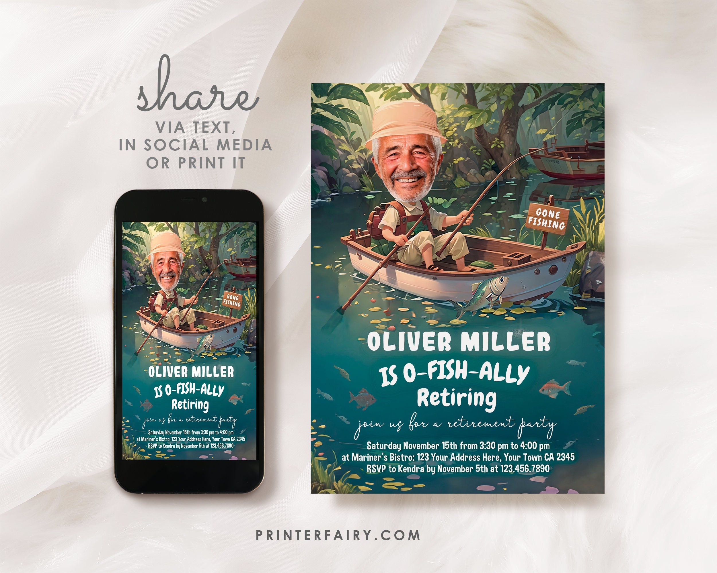 Editable Fishing Retirement Party Invitation, Gone Fishing Theme (Digital Download)