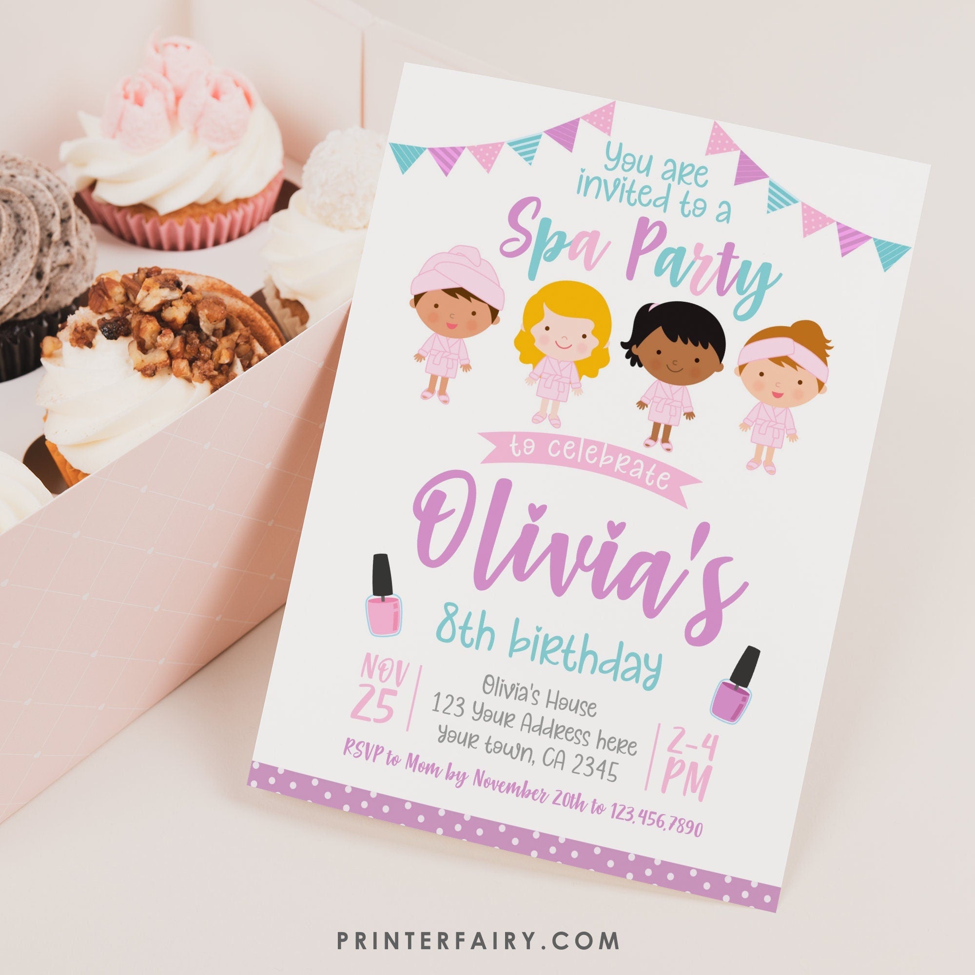 Spa Birthday Party Invitation, Editable Digital Invite (Instant Download)