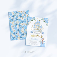 Blue Princess Castle Birthday Invitation, Editable Royal Party (Digital Download)