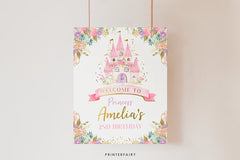 Editable Princess Birthday Welcome Sign, Floral Castle (Instant Download)