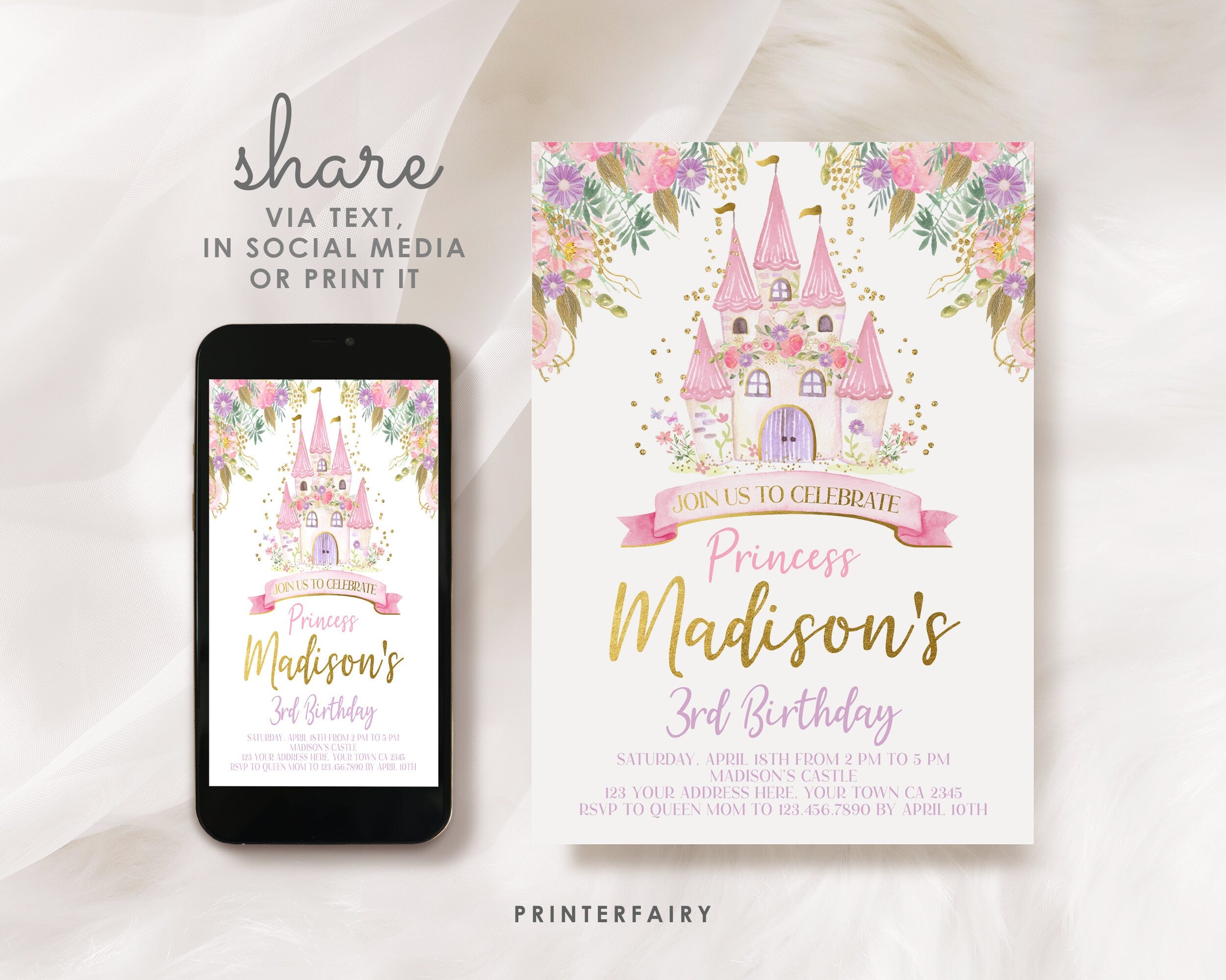 Editable Princess Castle Birthday Invitation (Digital Download)