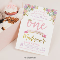 Princess First Birthday Invitation, Royal EDITABLE (Digital Download)