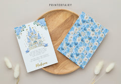 Blue Princess Castle Thank You Card, Editable Birthday Party (Digital)