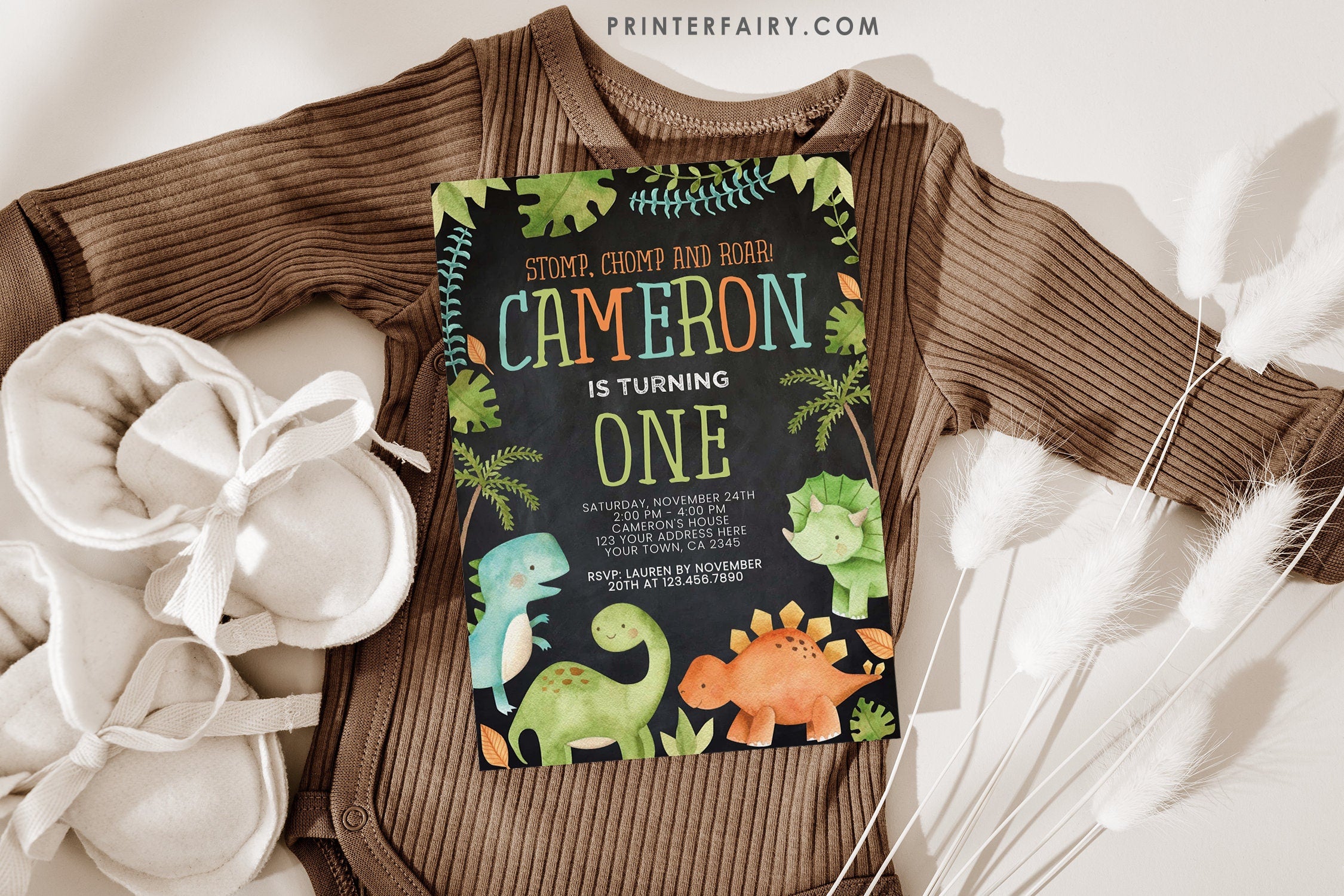 Editable Dinosaur Birthday Invitation, Jungle Theme (Digital Download)