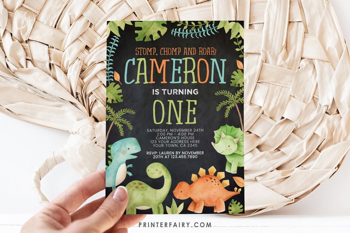 Editable Dinosaur Birthday Invitation, Jungle Theme (Digital Download)