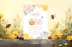 Bee First Birthday Invitation, Sweet One Honeycomb (Digital Download)