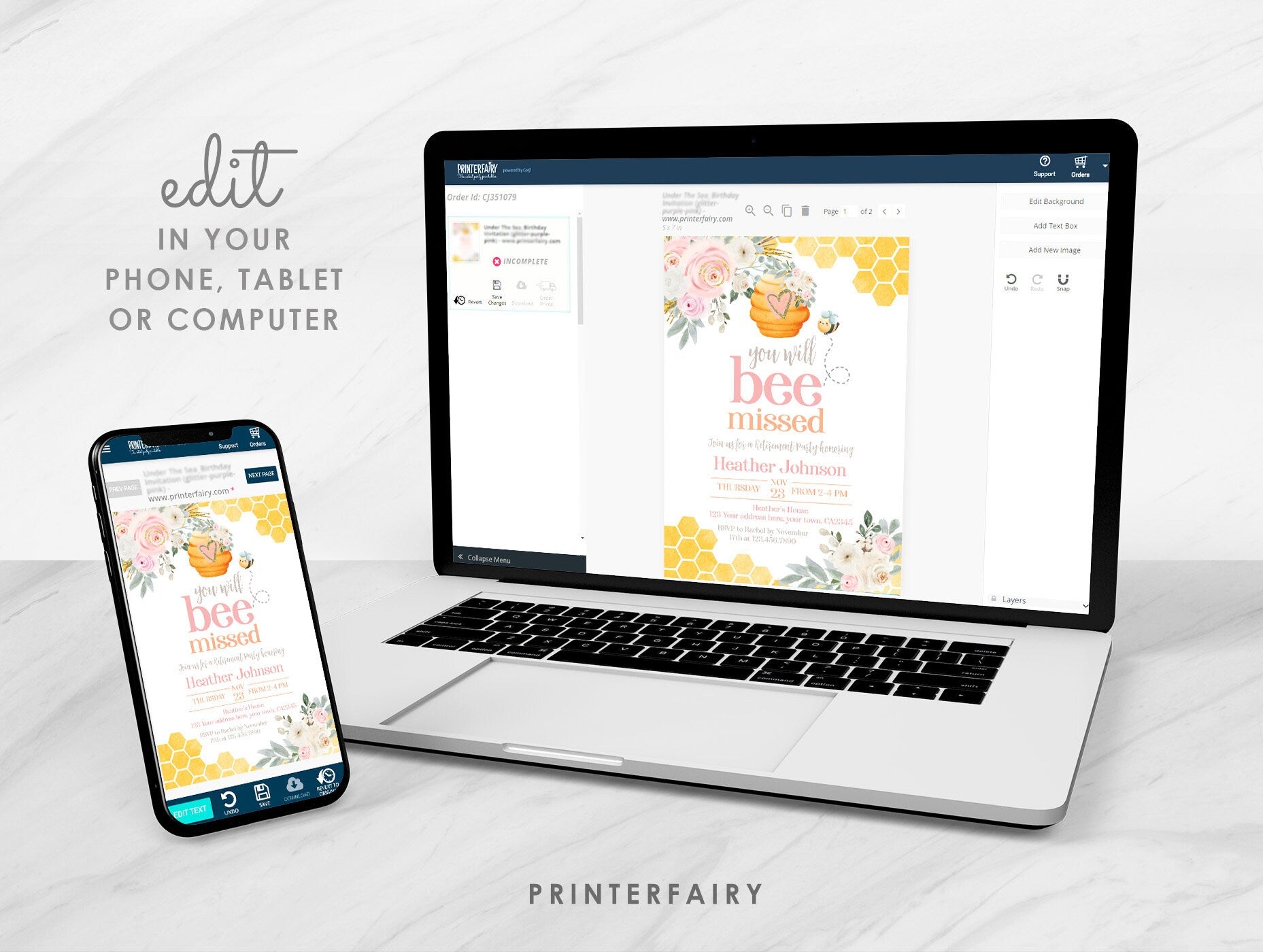 Bee Retirement Party Invitation EDITABLE Template, "You Will Bee Missed" Theme, Instant Download