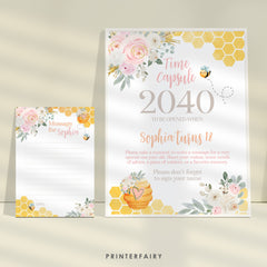 Bee First Birthday Time Capsule, Honeycomb Design (Instant Download)
