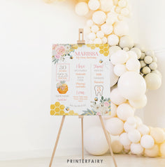 Editable Bee First Birthday Milestone Board, Honeycomb Design (Digital Download)