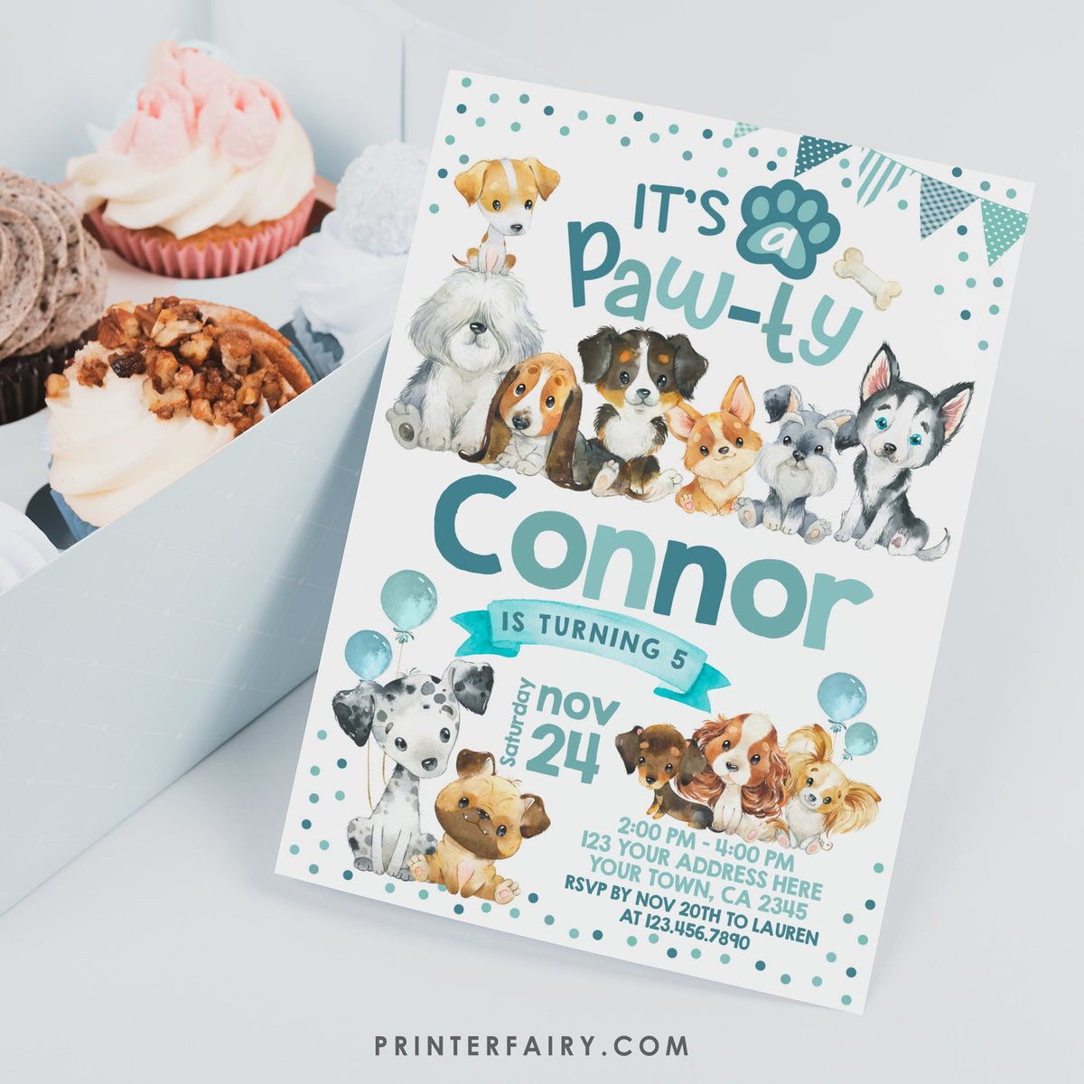 Puppy Birthday Pawty Invitation, Dog Pet Adoption (INSTANT DOWNLOAD)