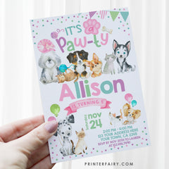 Puppies & Kitties Pawty Invitation, Pet Birthday (INSTANT DOWNLOAD)