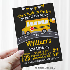 Wheels on the Bus Birthday Invitation, EDITABLE (Digital Download)