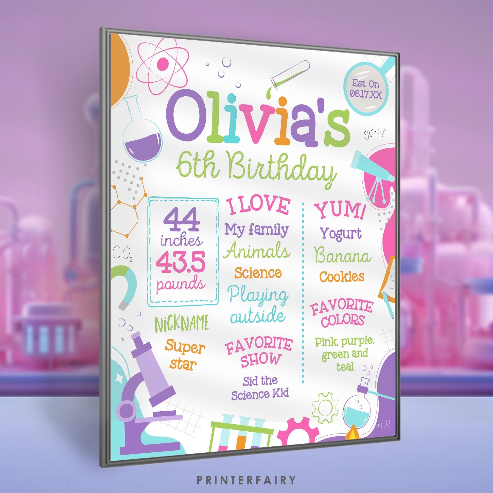 Editable Science Birthday Board, Mad Scientist Party (Digital)