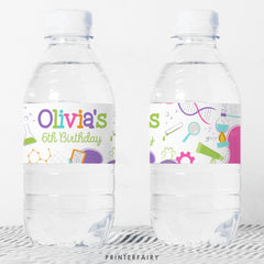 Editable Science Birthday Party Water Bottle Label (Digital)