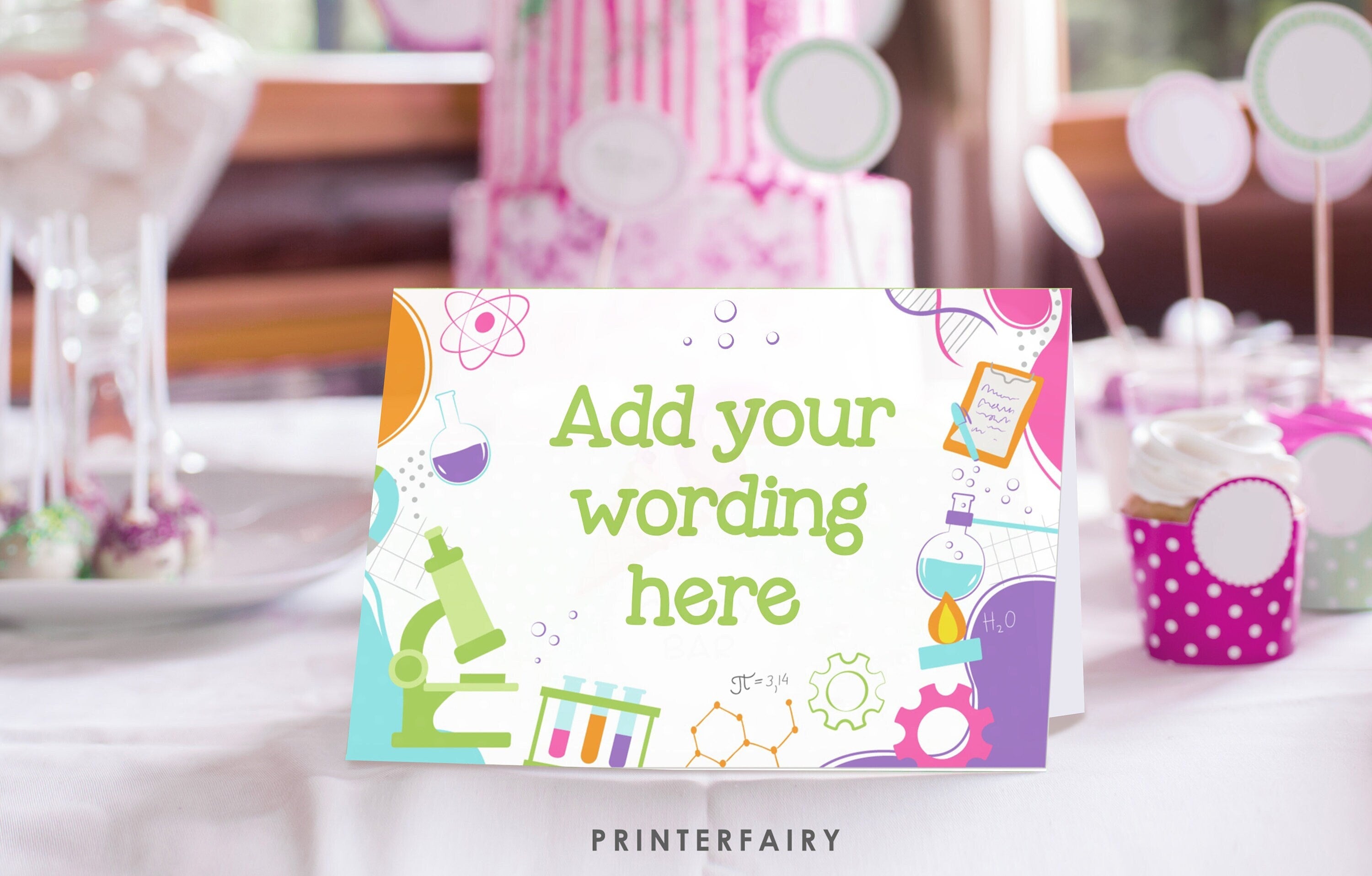 Editable Science Birthday Party Food Tents (Digital Download)