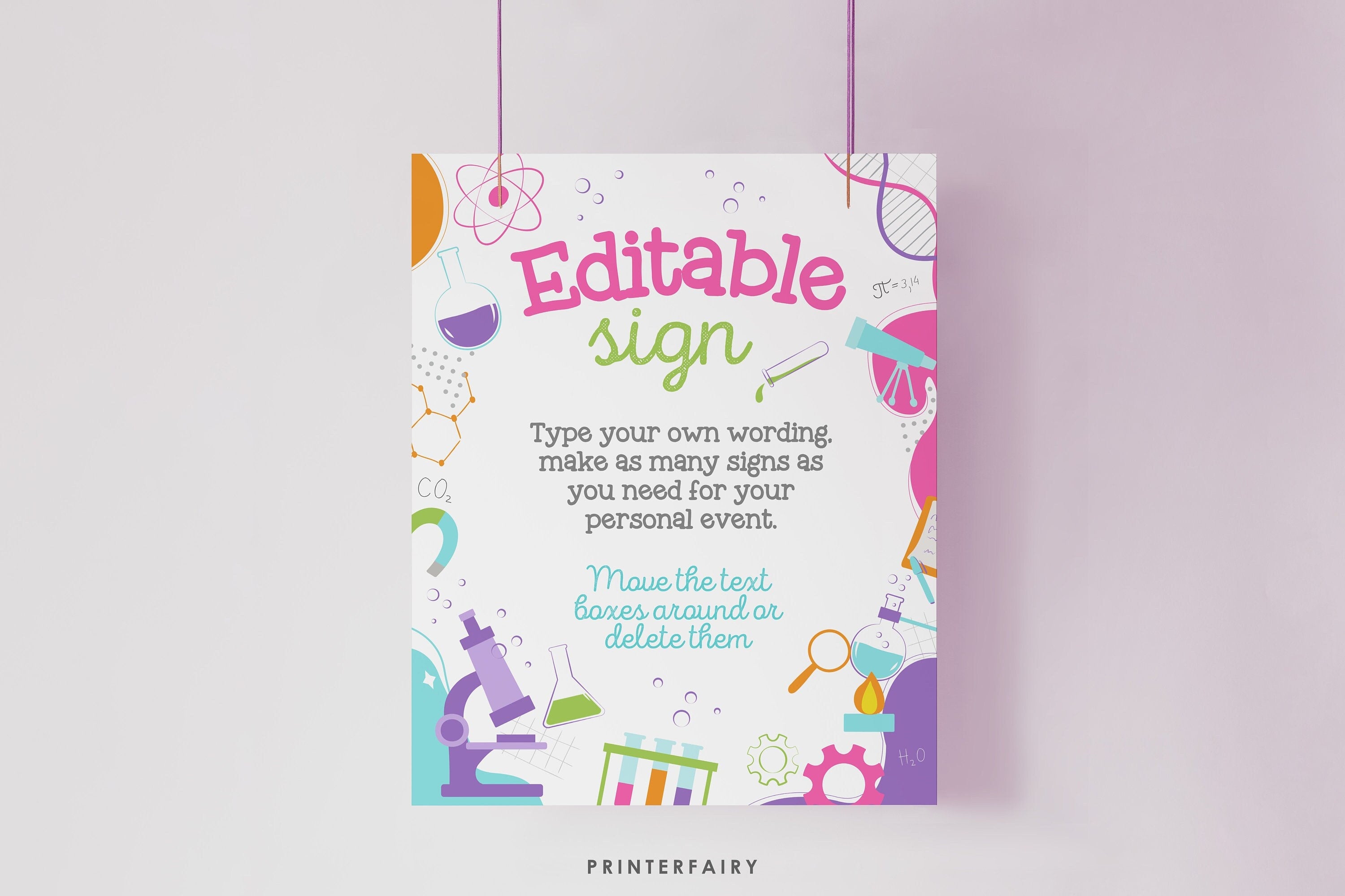 Science Party Sign, Editable Lab Printable Poster, Instant Download