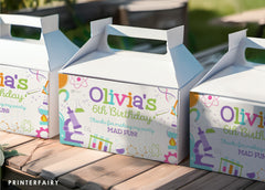 Editable Science Birthday Party Gable Box Label (Digital)