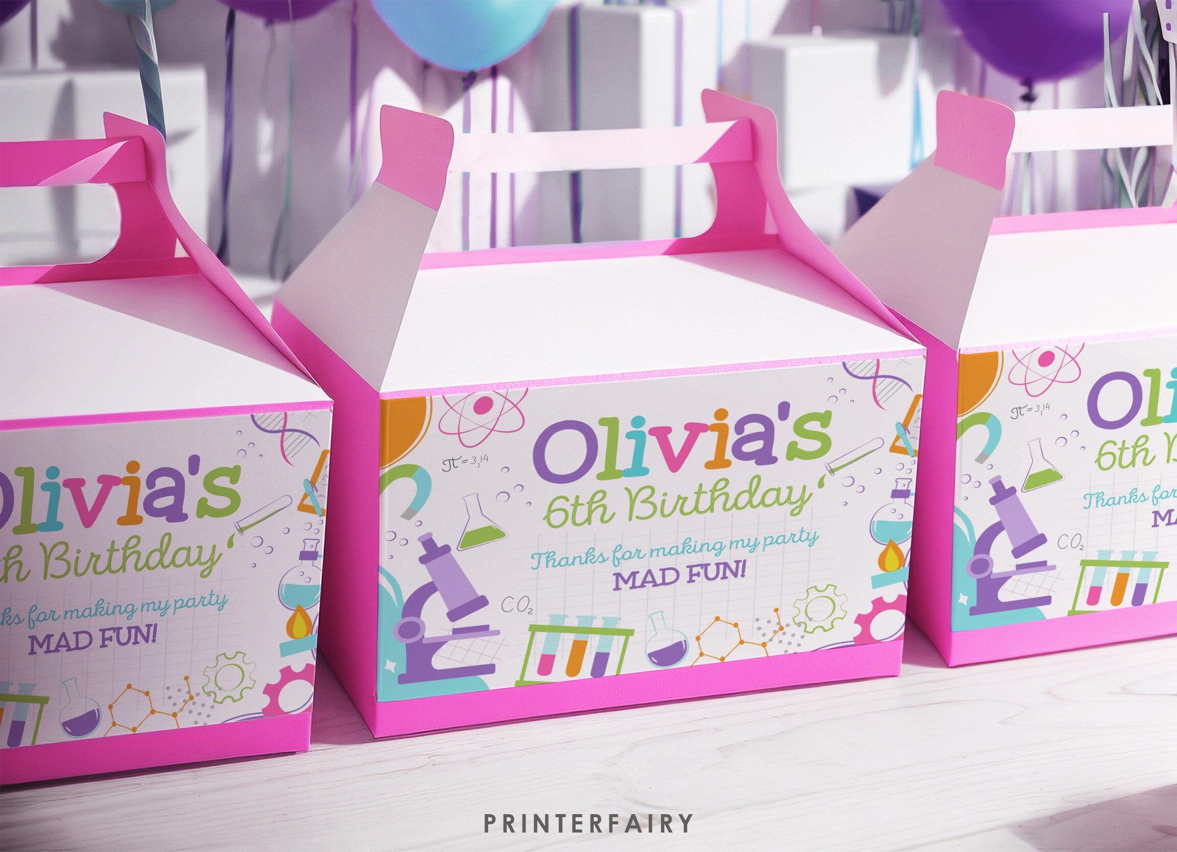 Editable Science Birthday Party Gable Box Label (Digital)