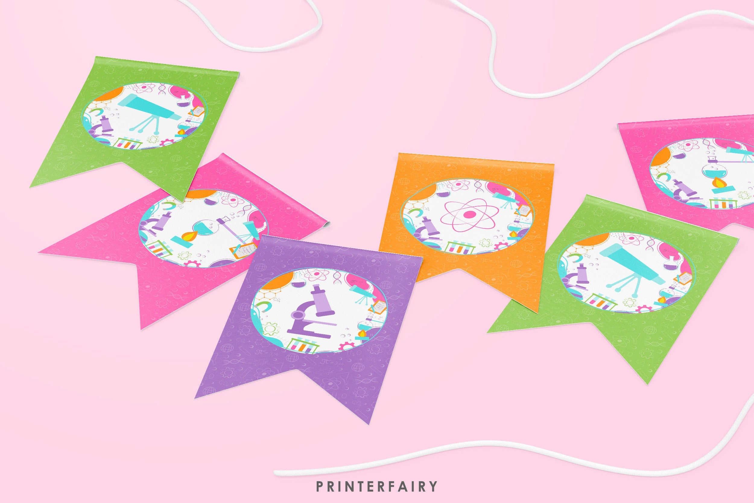 Editable Science Birthday Party Banner, Printable Bunting (Digital Download)