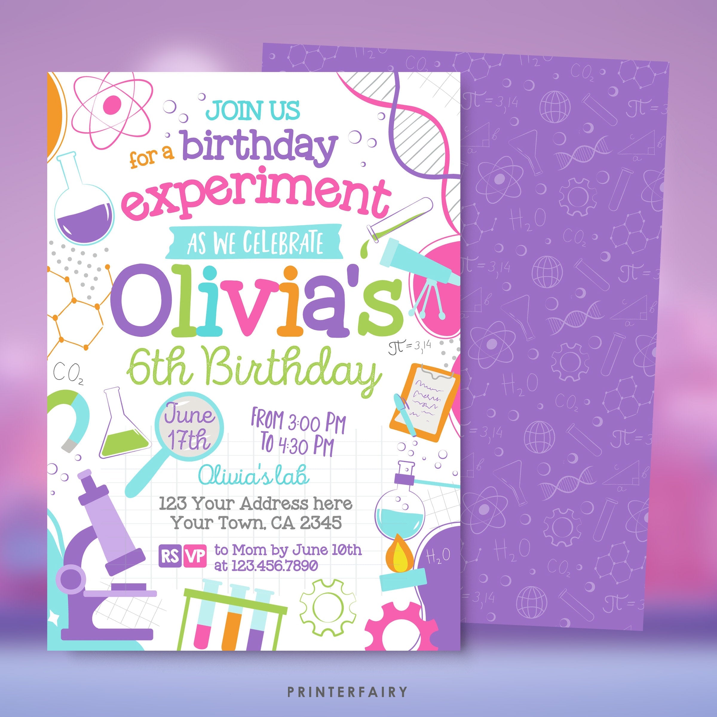 Editable Science Birthday Party Invitation