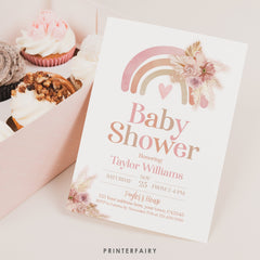 Boho Rainbow Baby Shower Invitation, Pastel Watercolor (Digital Download)