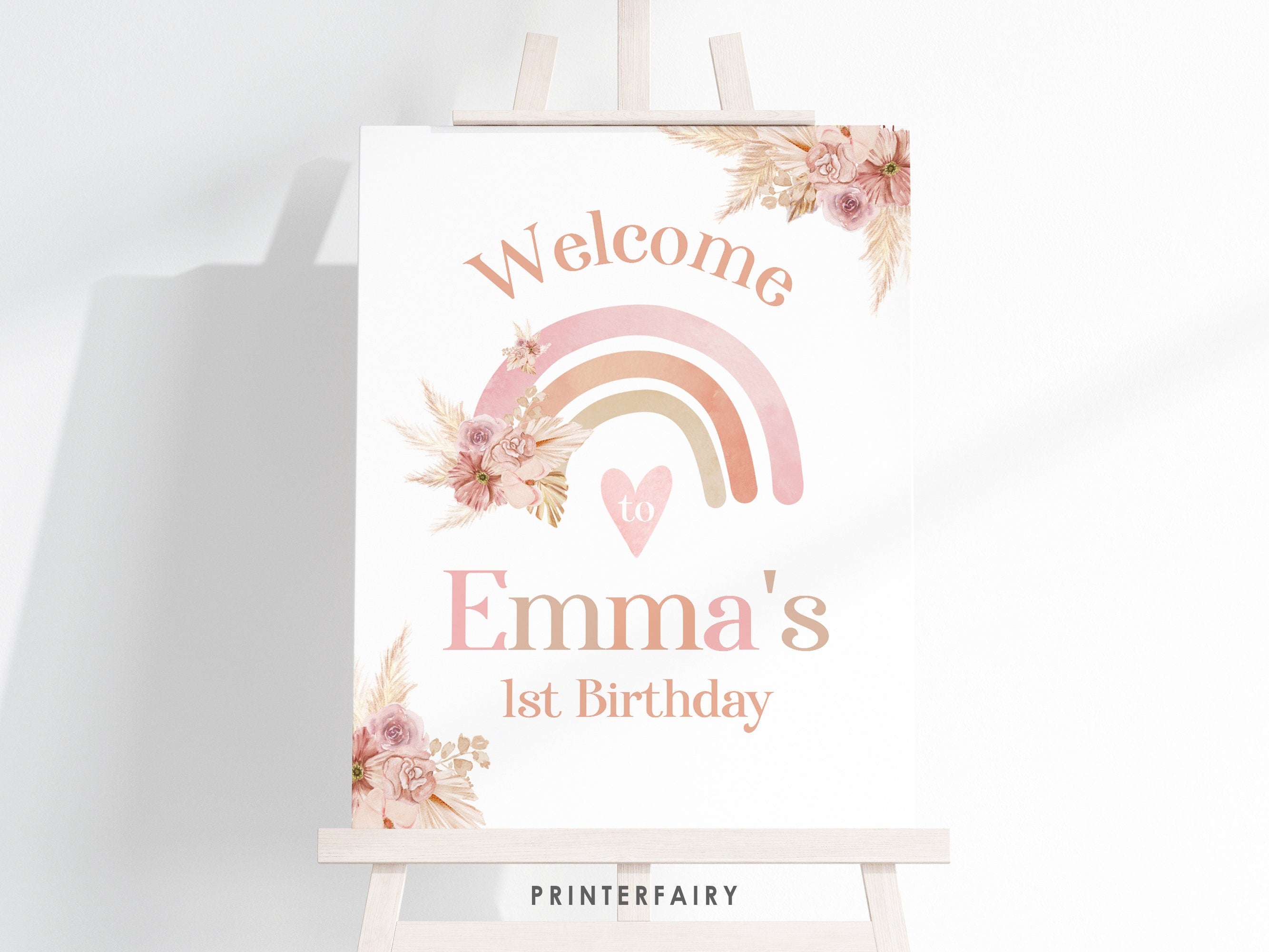Boho Rainbow Welcome Sign, Pastel Watercolor Decor, Pampas Party (Digital Download)
