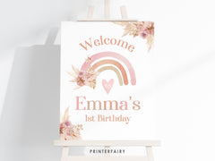 Boho Rainbow Welcome Sign, Pastel Watercolor Decor, Pampas Party (Digital Download)