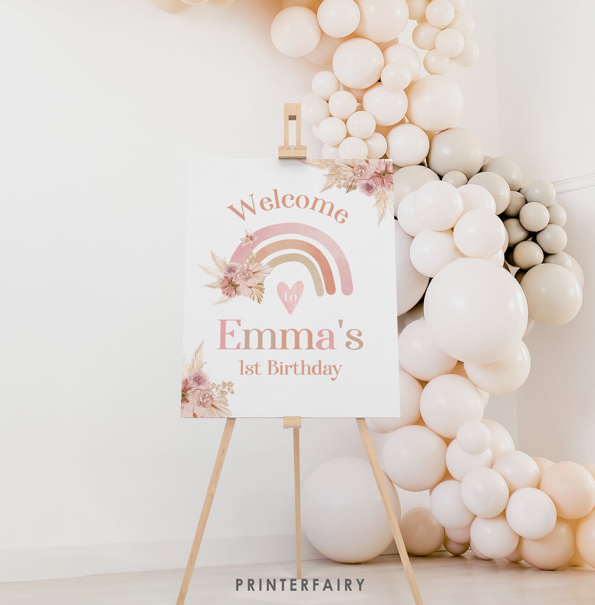 Boho Rainbow Welcome Sign, Pastel Watercolor Decor, Pampas Party (Digital Download)