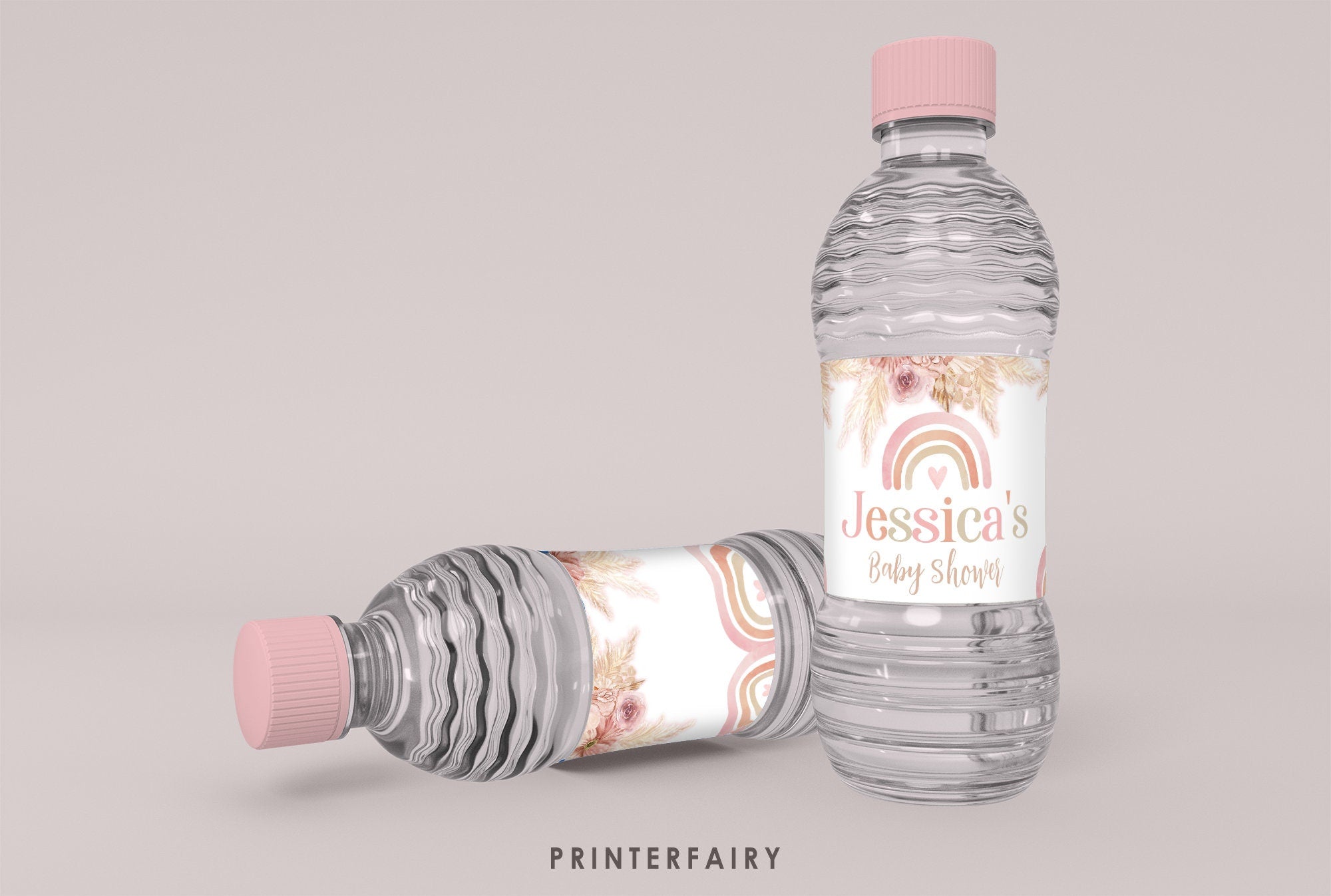Rainbow Birthday Water Bottle Labels, Boho Pastel Watercolor, Pampas Party, Boho, Editable in Corjl