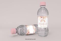 Rainbow Birthday Water Bottle Labels, Boho Pastel Watercolor, Pampas Party, Boho, Editable in Corjl