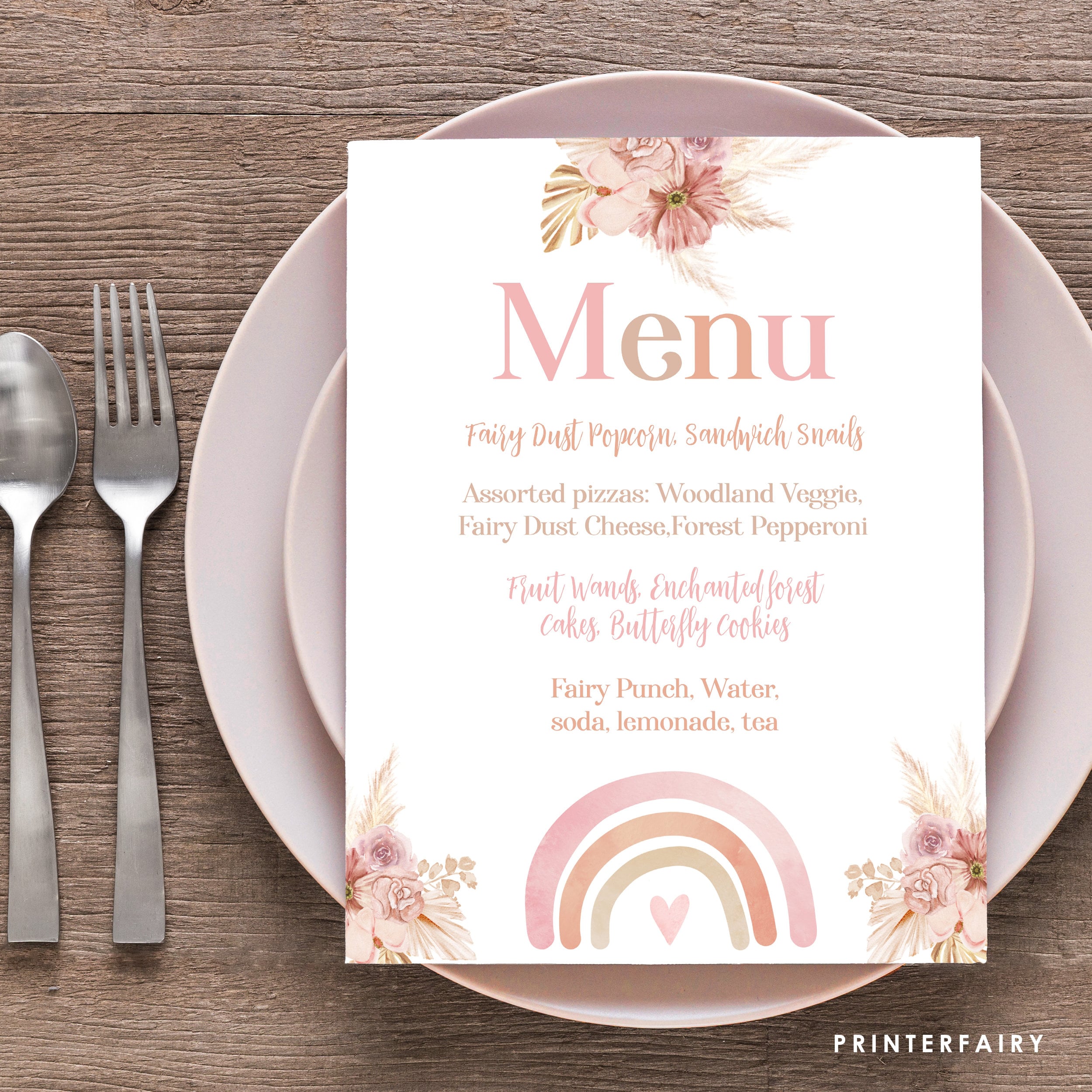Boho Rainbow Menu, Pastel Watercolor, Editable Food Table Sign (Digital Download)