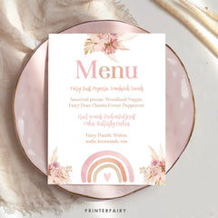 Boho Rainbow Menu, Pastel Watercolor, Editable Food Table Sign (Digital Download)