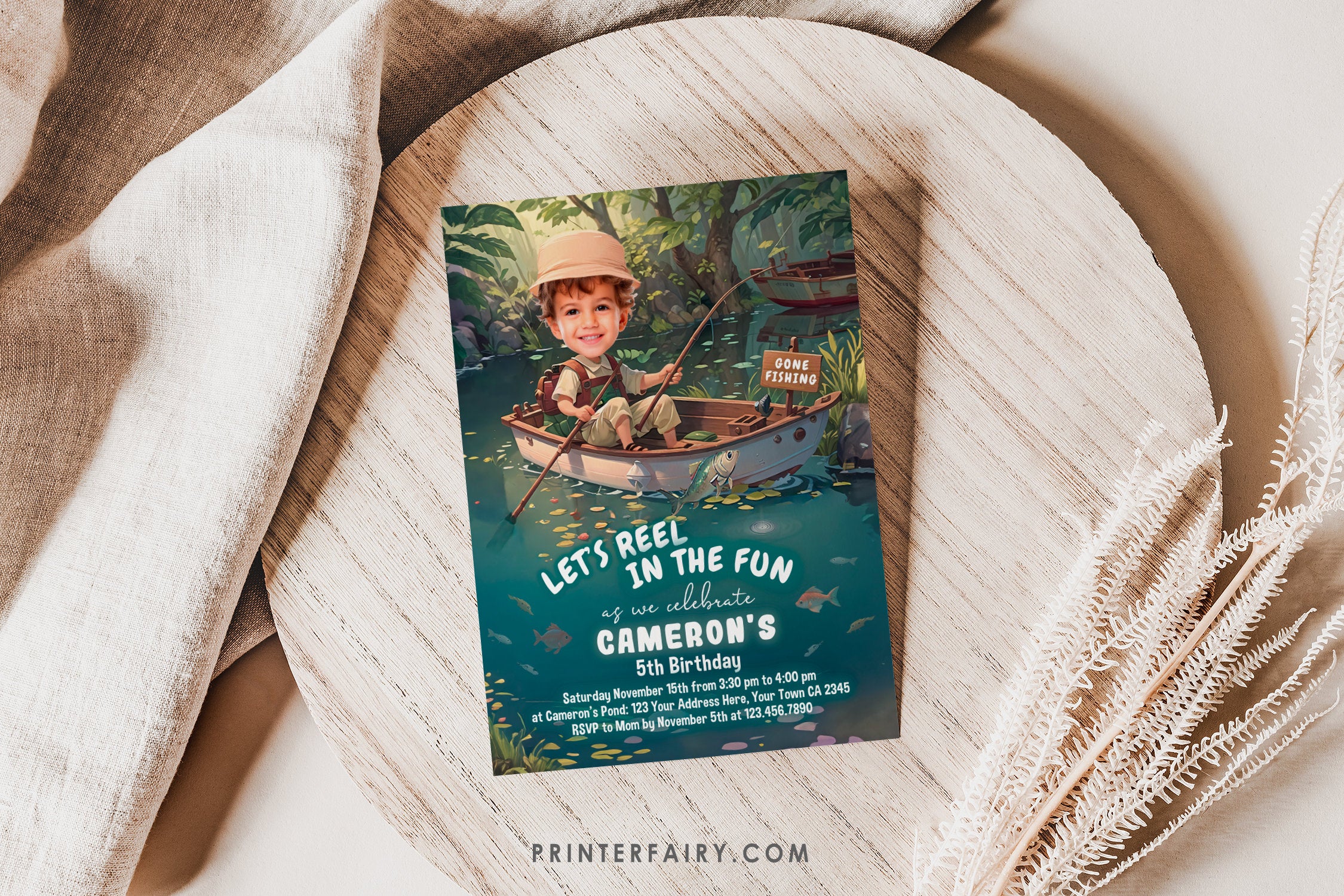 Editable Fishing Birthday Invitation with Photo (Digital Download)