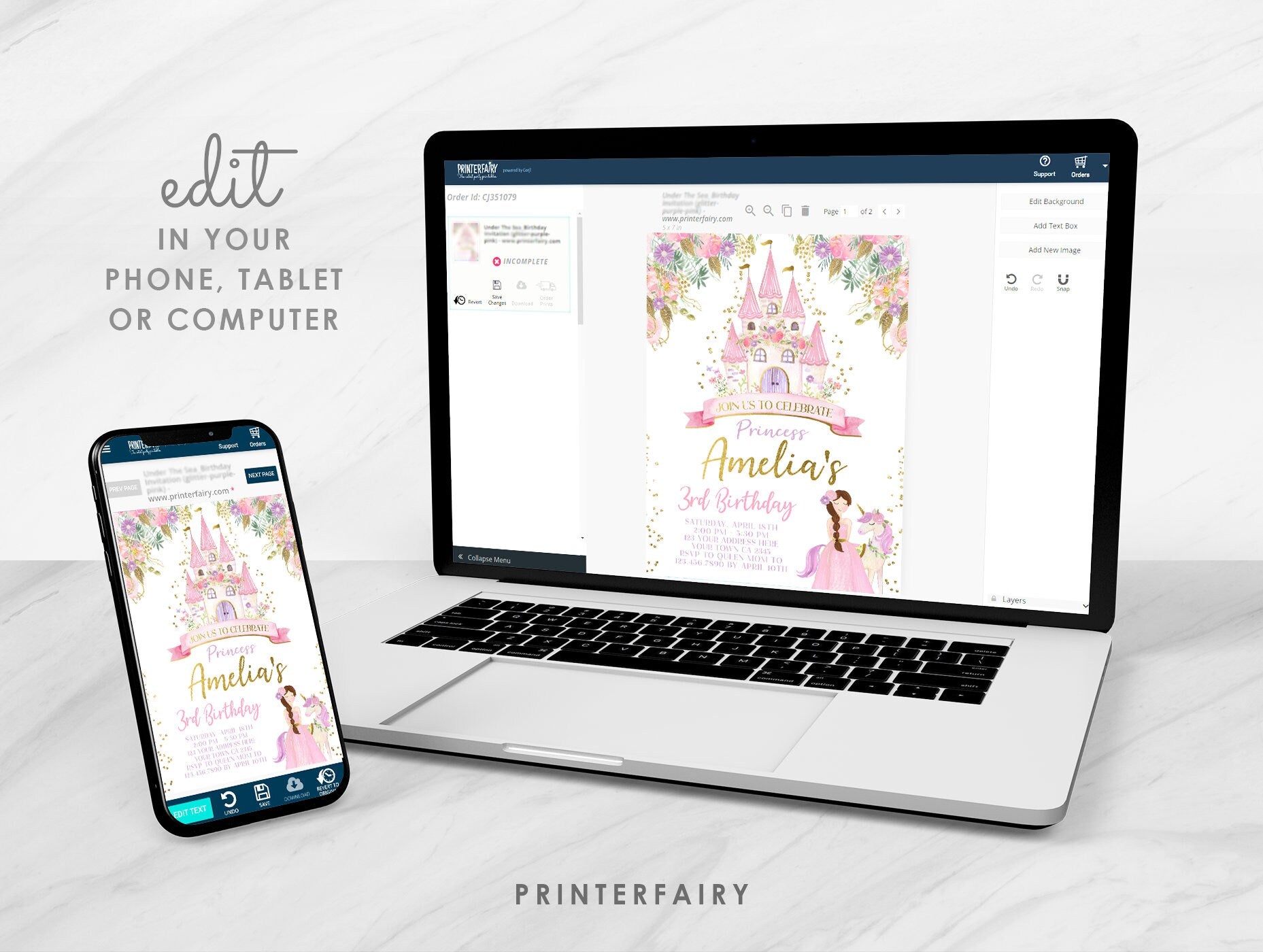 Editable Princess Birthday Invitation, Castle Party (Digital Download)